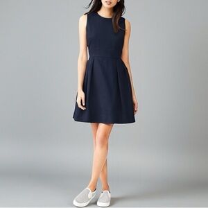 GAP Dobby Fit and Flare Dress Sleeveless V Neck Deep Navy Blue Cotton Zip Size 6